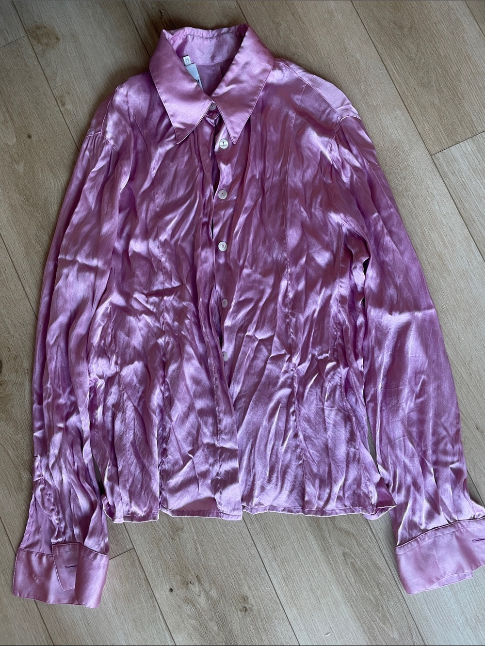 Satin Pink Button-Up Blouse